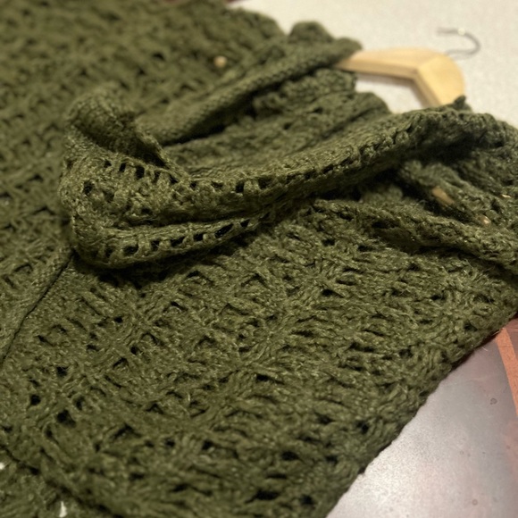 Free People Boho Cottagecore Crochet Olive Hooded Sweater | Dolman Earthy Knit - Picture 15 of 15